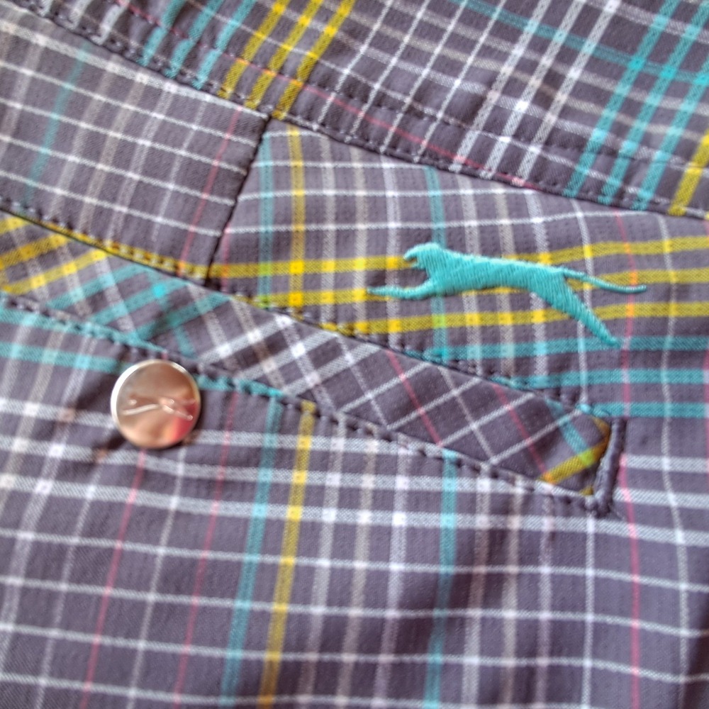 Slazenger Plaid Golf Shorts Grey‎ Teal Yellow Size 14 Activewear Stretch Pockets - Picture 5 of 7